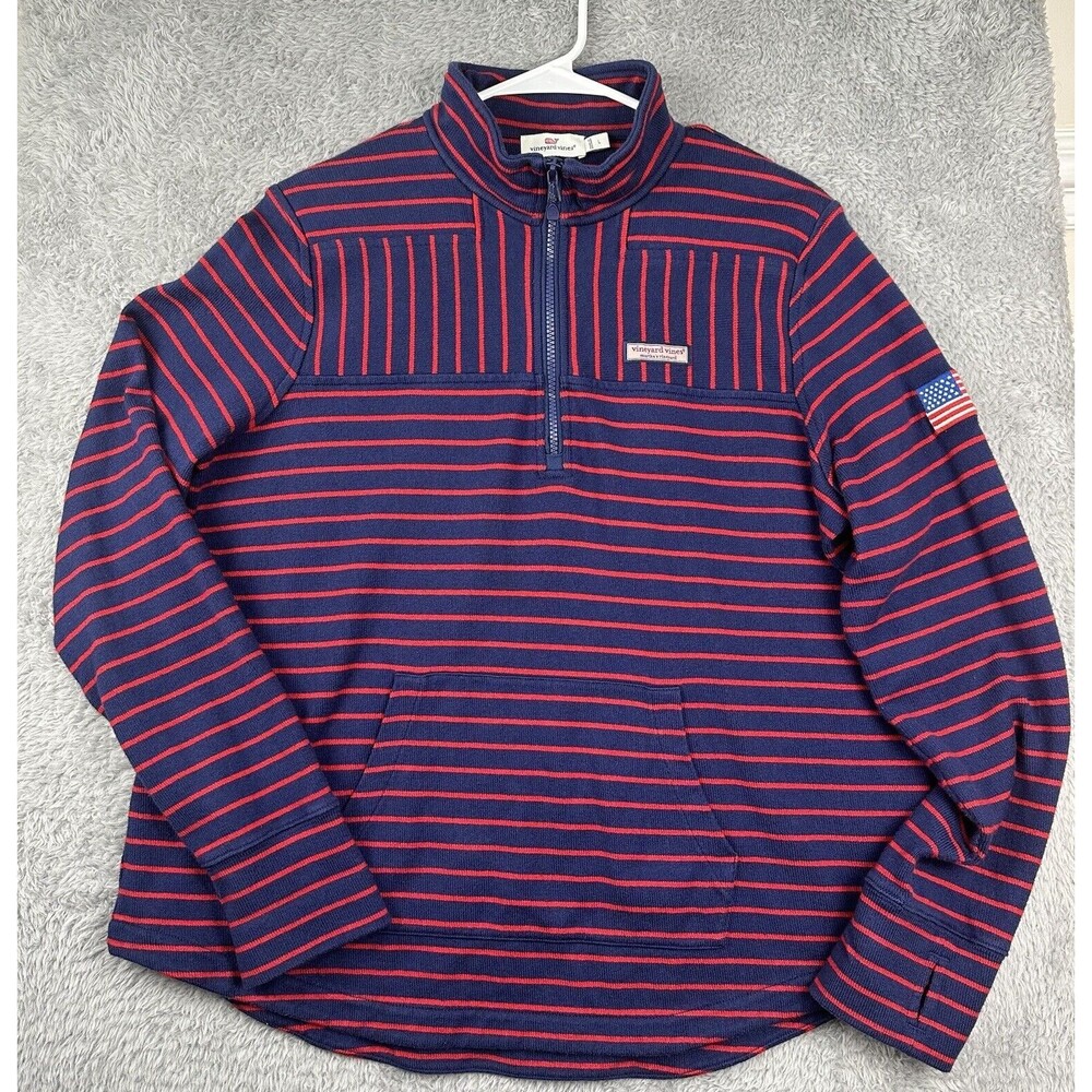 Vineyard Vines Women’s USA Strip 1/4 Zip Pullover Sweatshirt Red And Navy Size L
